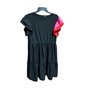 Black Womens Flutter Sleeve Tiered Dress Size 2XL (fits more like XL) NEW